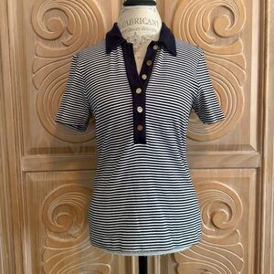 Tory Burch Striped Navy and White Polo Shirt Women’s Size Large